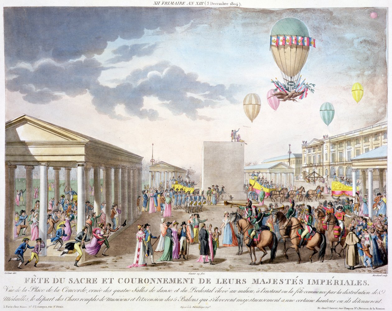 Sacred Festival and Coronation of their Imperial Majesties, View of the Place de la Concorde, Paris, engraved by Marchand, published 1806 by Louis Le Coeur