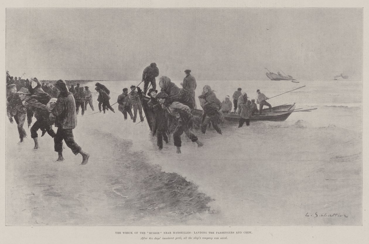 The Wreck of the Russie Near Marseilles, Landing the Passengers and Crew by Louis Remy Sabattier