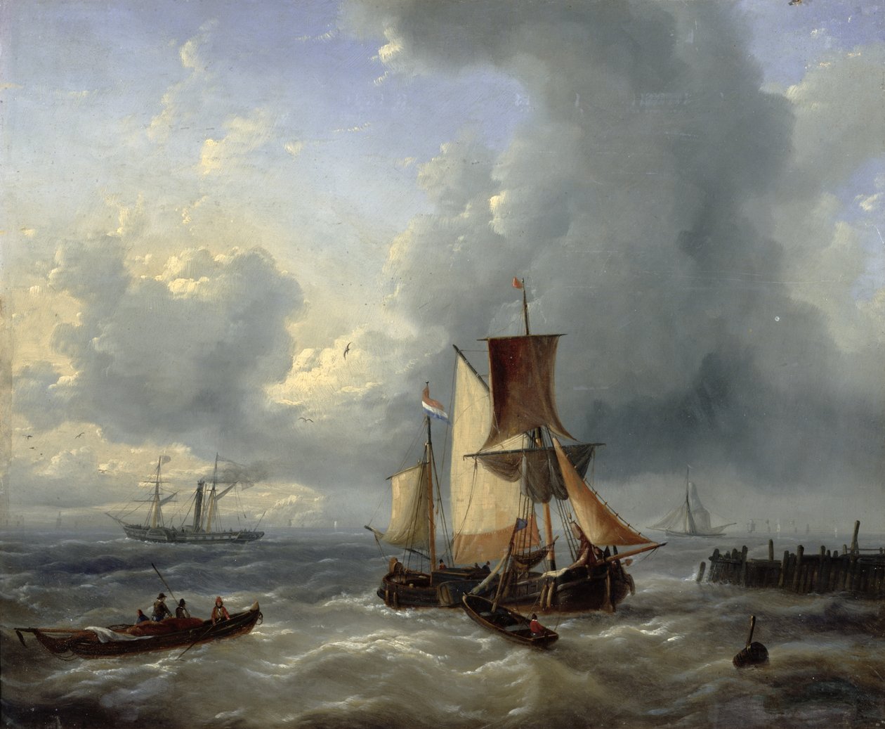 Shipping off a Jetty by Louis Verboeckhoven