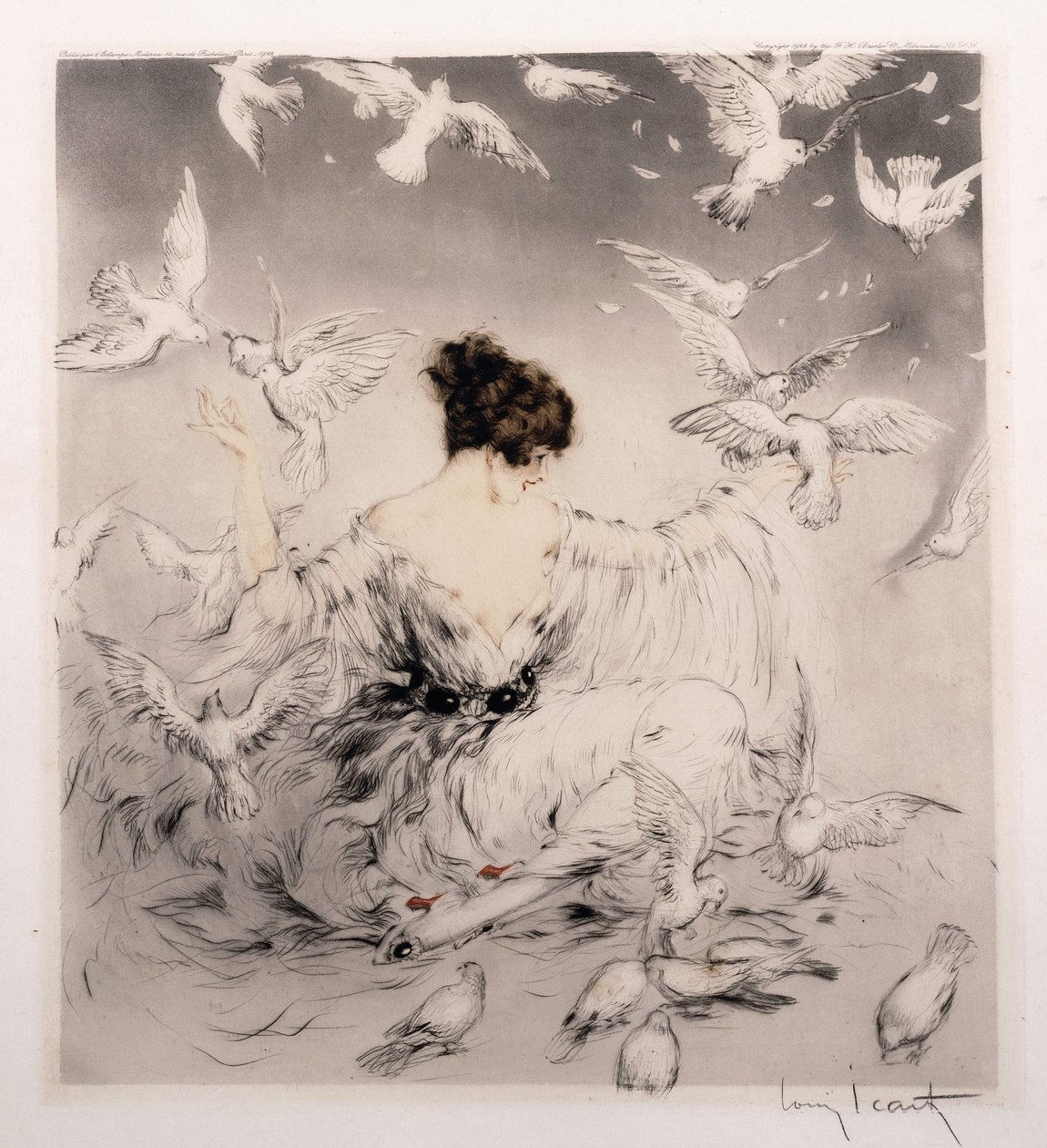 Girl with Doves by Louis Icart