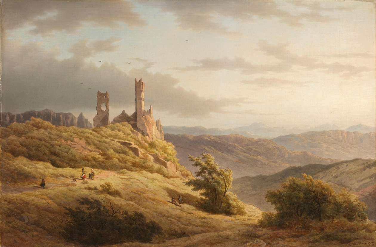 Mountainous Landscape with a Ruin by Louwrens Hanedoes