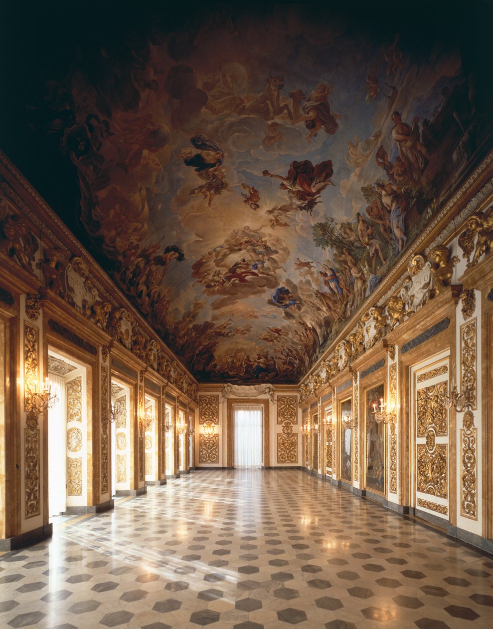 View of the loggia with ceiling fresco depicting the Apotheosis of the Second Medici Dynasty by Luca Giordano