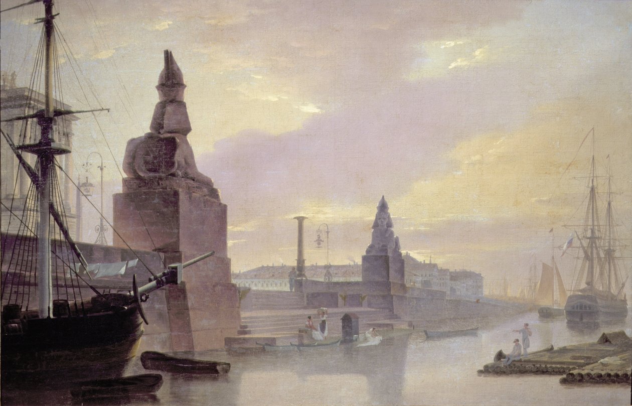 The Neva Embankment by the Academy of Art, 1835 by Maksim Nikiforovich Vorobiev