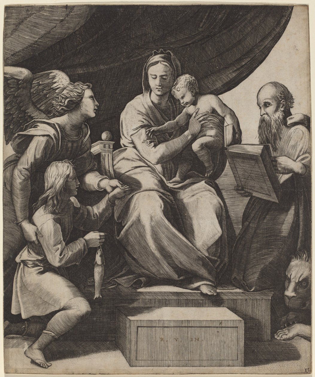 The Virgin with a Fish by Marco Dente after Raphael