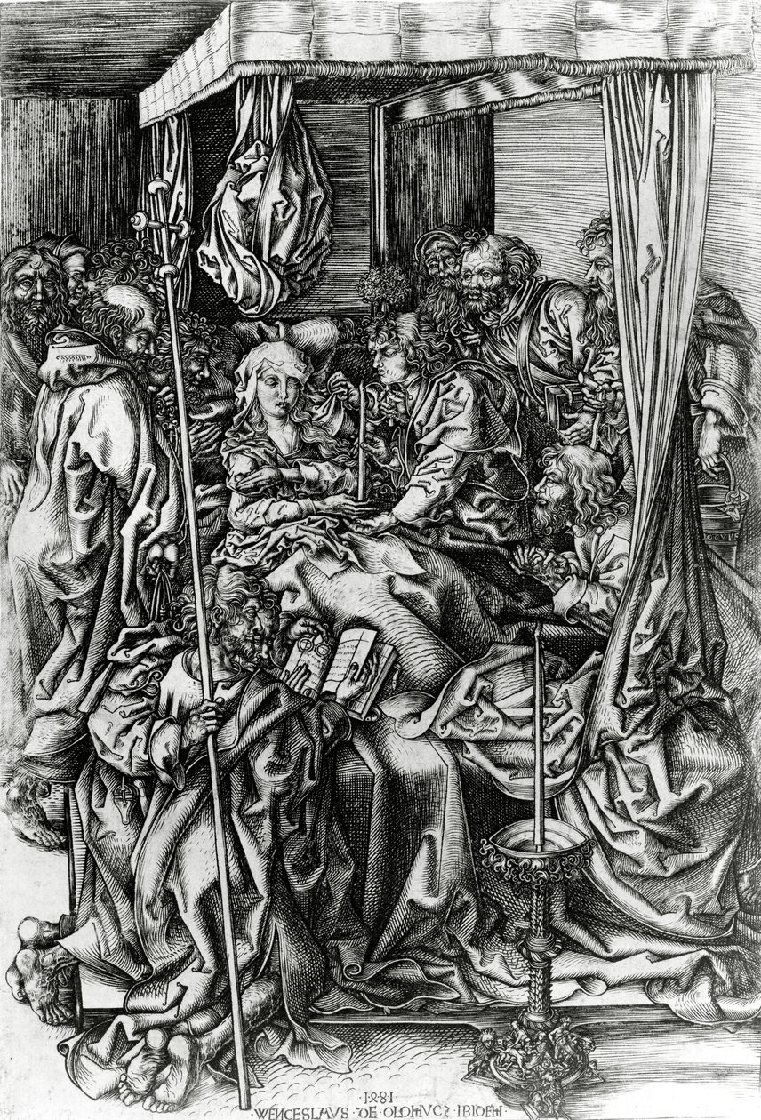 The Death of the Virgin, engraved by Wenzel von Olmutz, 1481 by Martin Schongauer