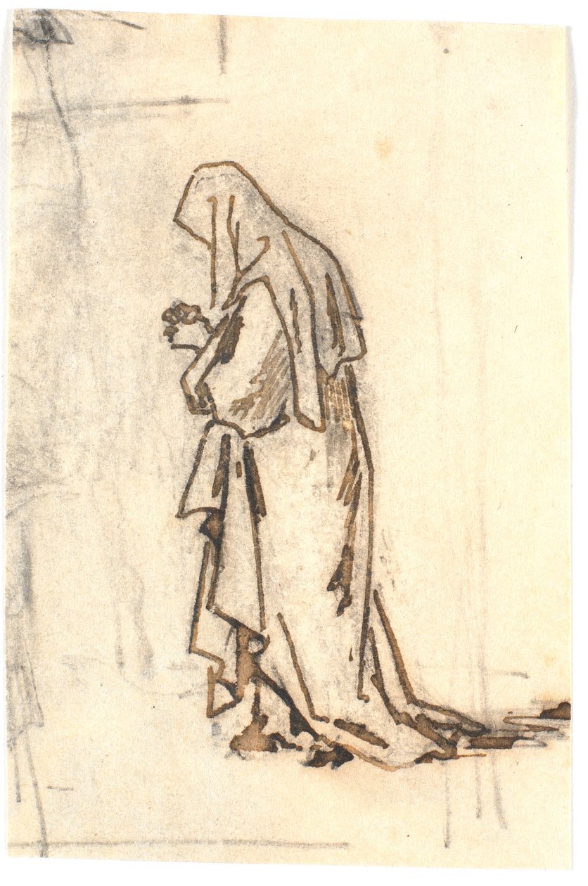 Standing woman in robe and headscarf by Martinus Rørbye