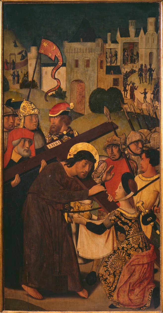 Passion Triptych, the Carrying of the Cross (left panel) by Master of St. Godelieve Legend