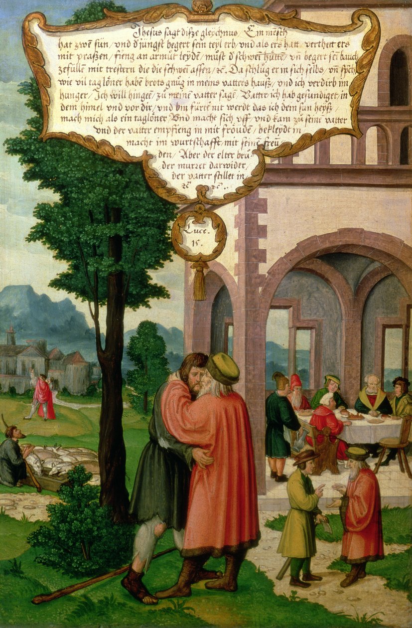 The Parable of the Prodigal Son, section from the Mompelgarter Altarpiece by Matthias Gerung or Gerou