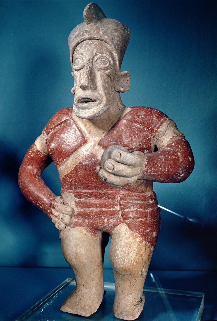 Figurine of a tlachtli player wearing a helmet, from Jalisco, Classic Period, 400-700 by Mayan