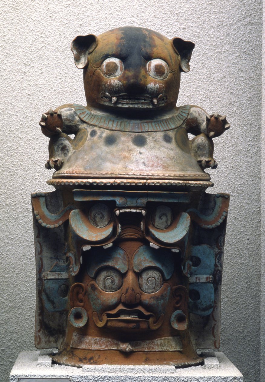 Ixil funerary urn with feline lid, Nebaj, Guatemala, Late Classic Period (900-1200) by Mayan