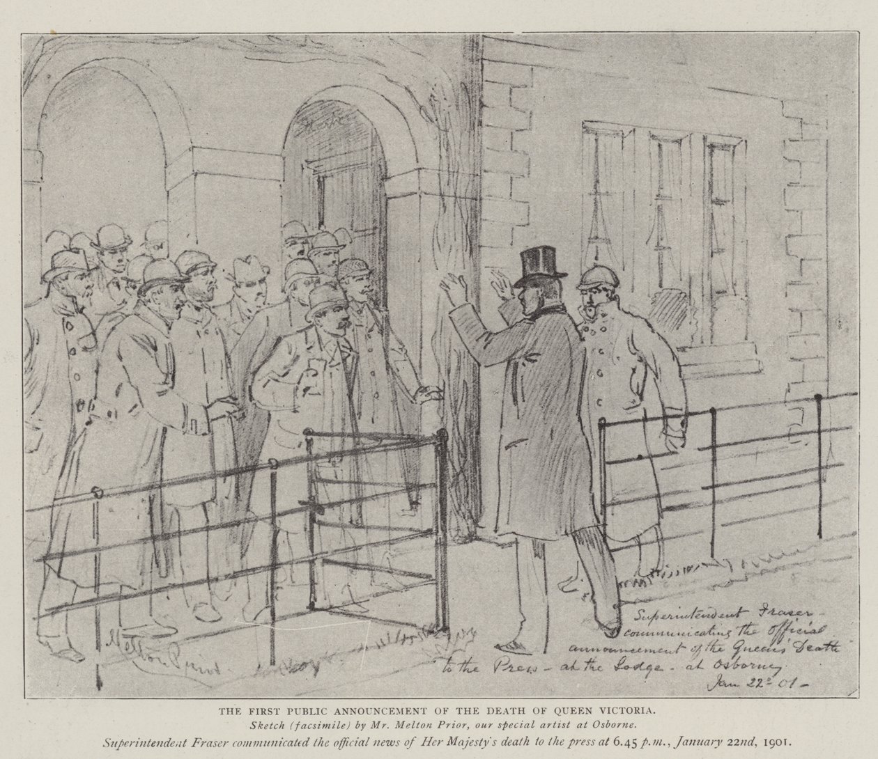 The First Public Announcement of the Death of Queen Victoria by Melton Prior