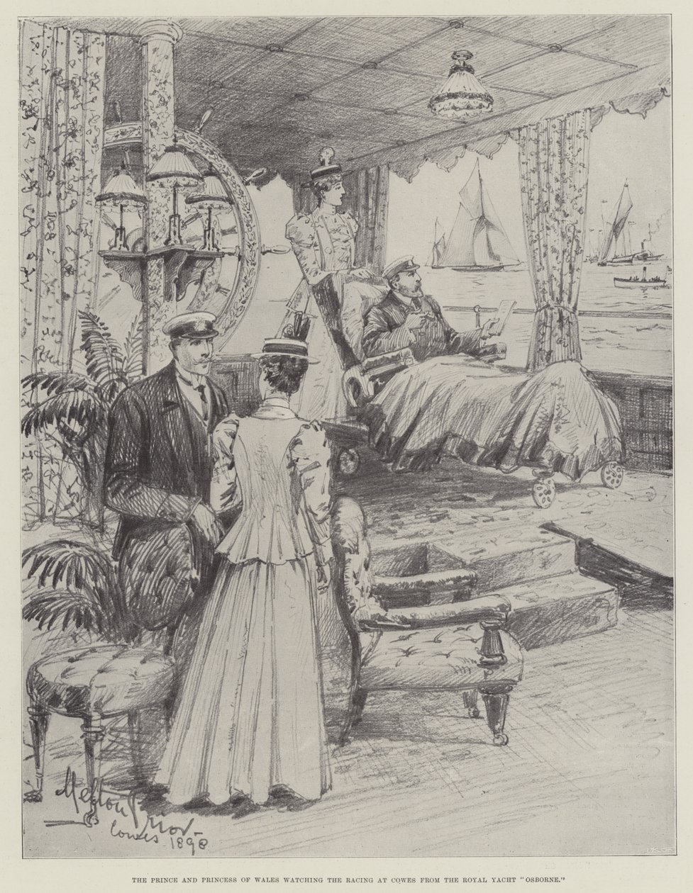 The Prince and Princess of Wales watching the Racing at Cowes from the Royal Yacht Osborne by Melton Prior