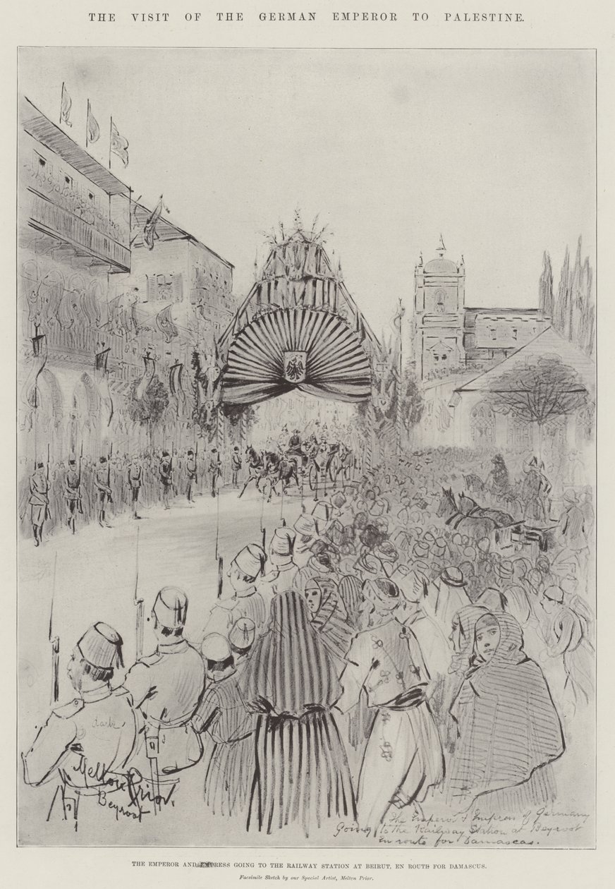 The Visit of the German Emperor to Palestine, the Emperor and Empress Going to the Railway Station at Beirut, En Route for Damascus by Melton Prior