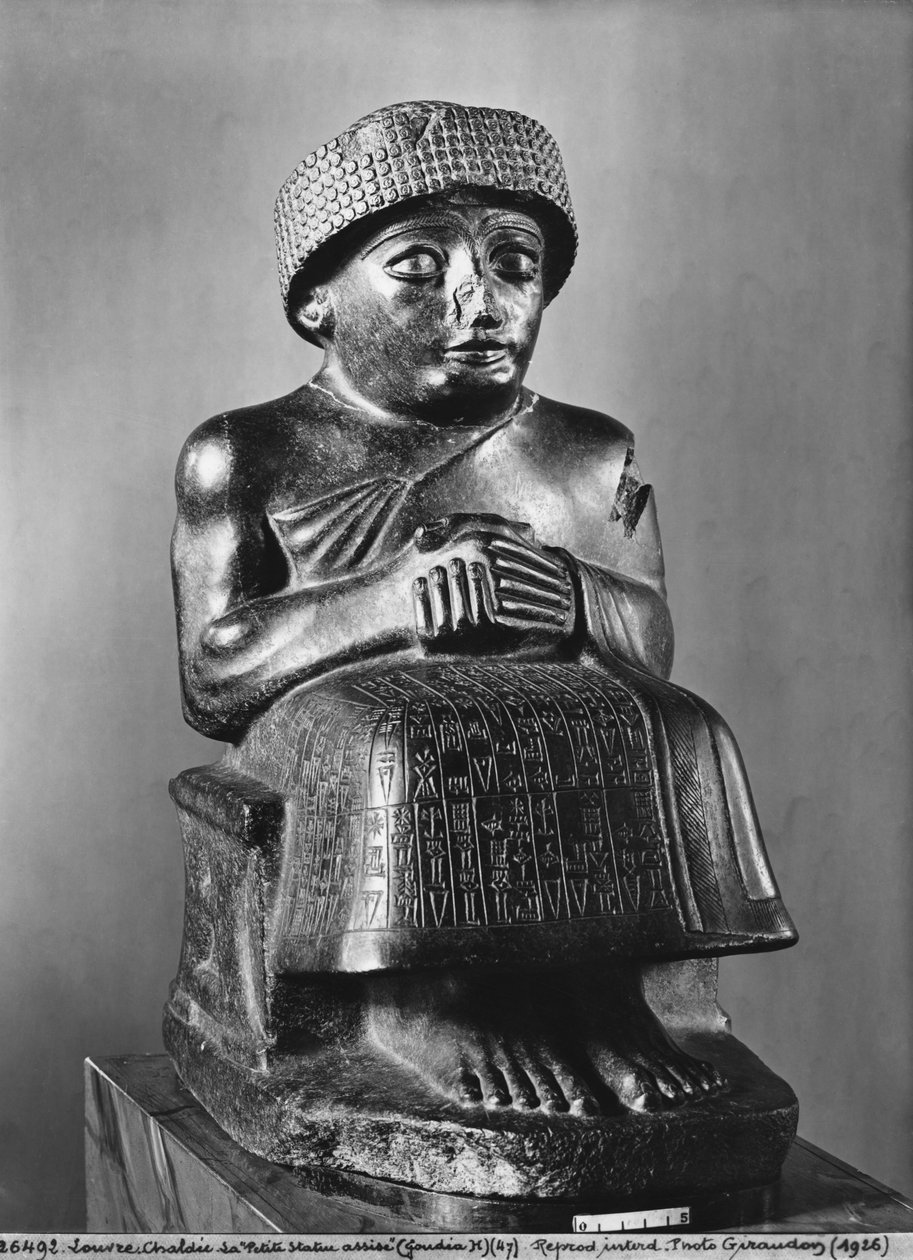 Gudea, Prince of Lagash, statue dedicated to Ningizzada, Neo-Sumerian, from Telloh, ancient Girsu by Mesopotamian