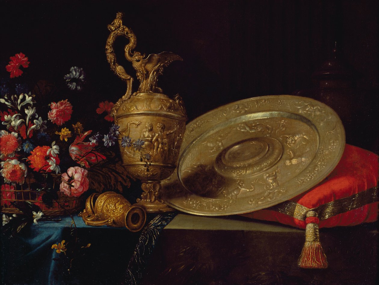 Still Life with Flowers and Plate by Michel Gobin