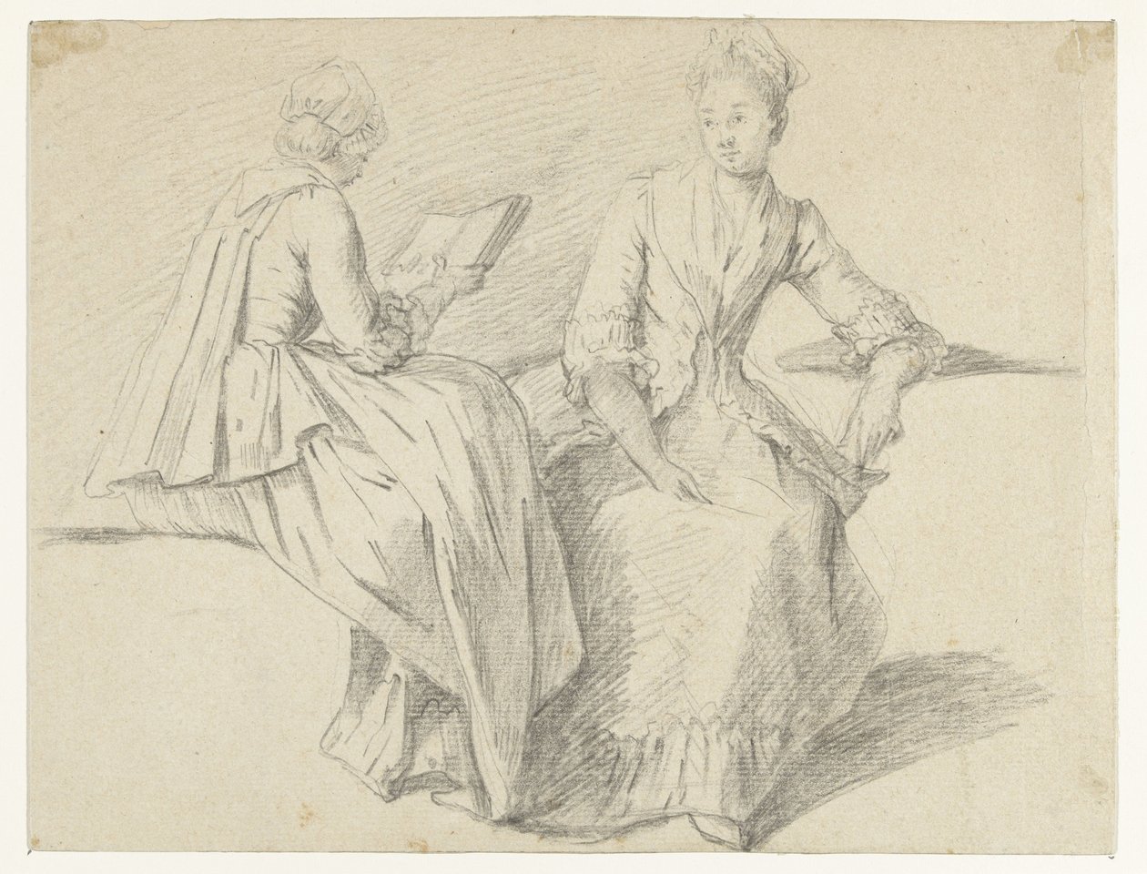 Study Sheet with Two Sitting Girls by Michel Barthélémy Ollivier (possibly)