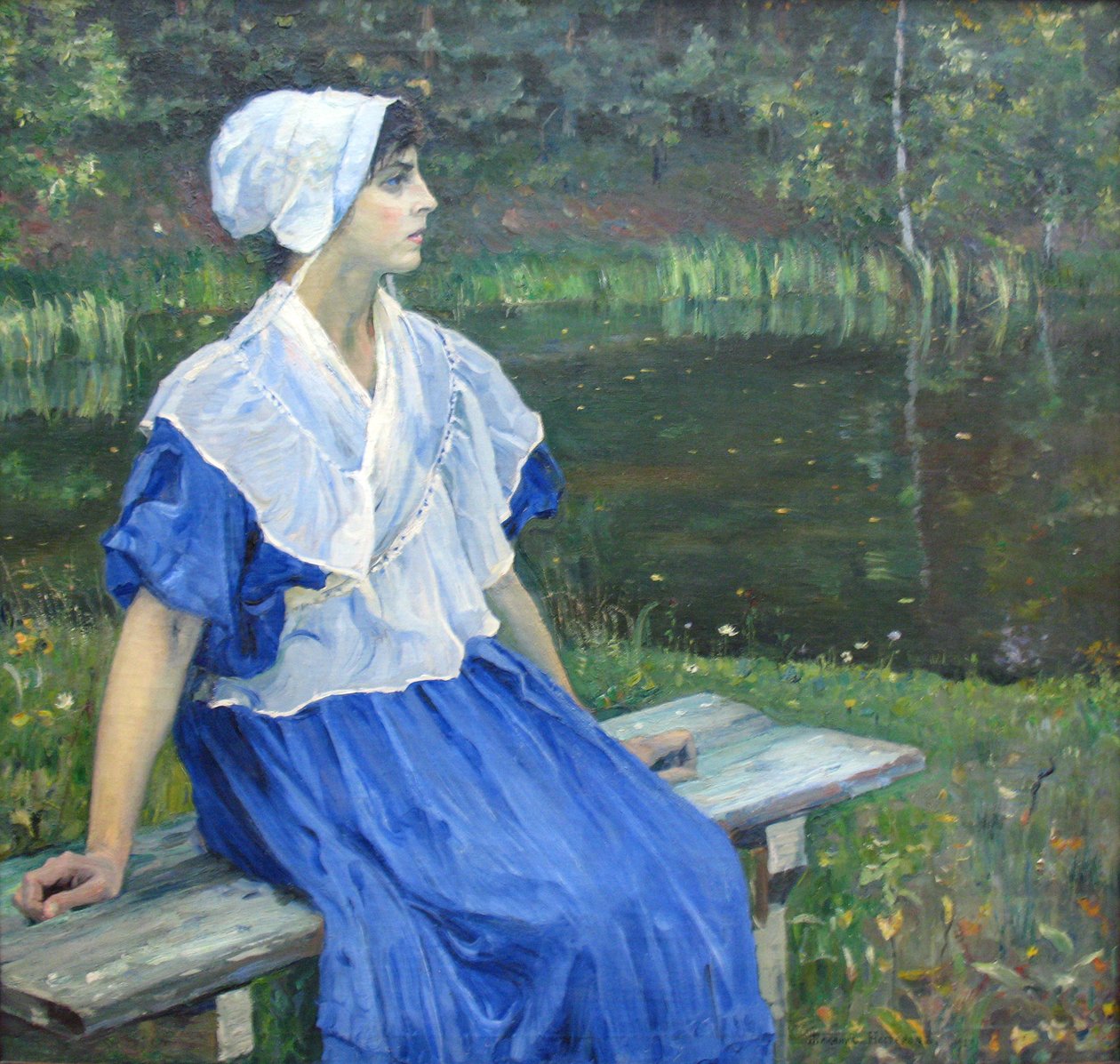 Girl by the Pond (Portrait of N.M. Nesterova, 1923) by Mikhail Vasilievich Nesterov