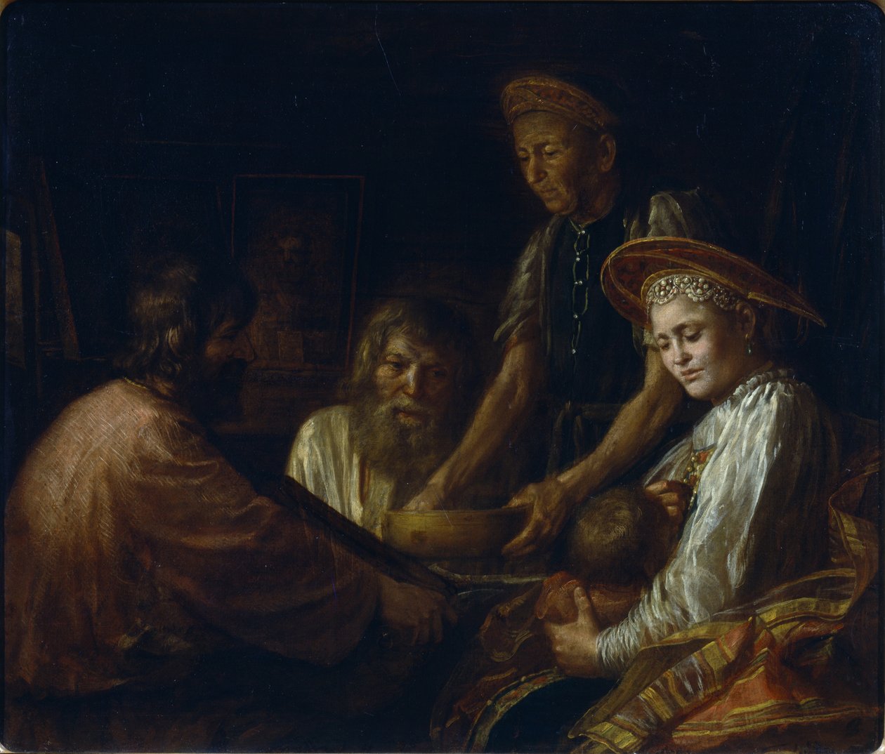 Peasant Meal by Mikhail Shibanov