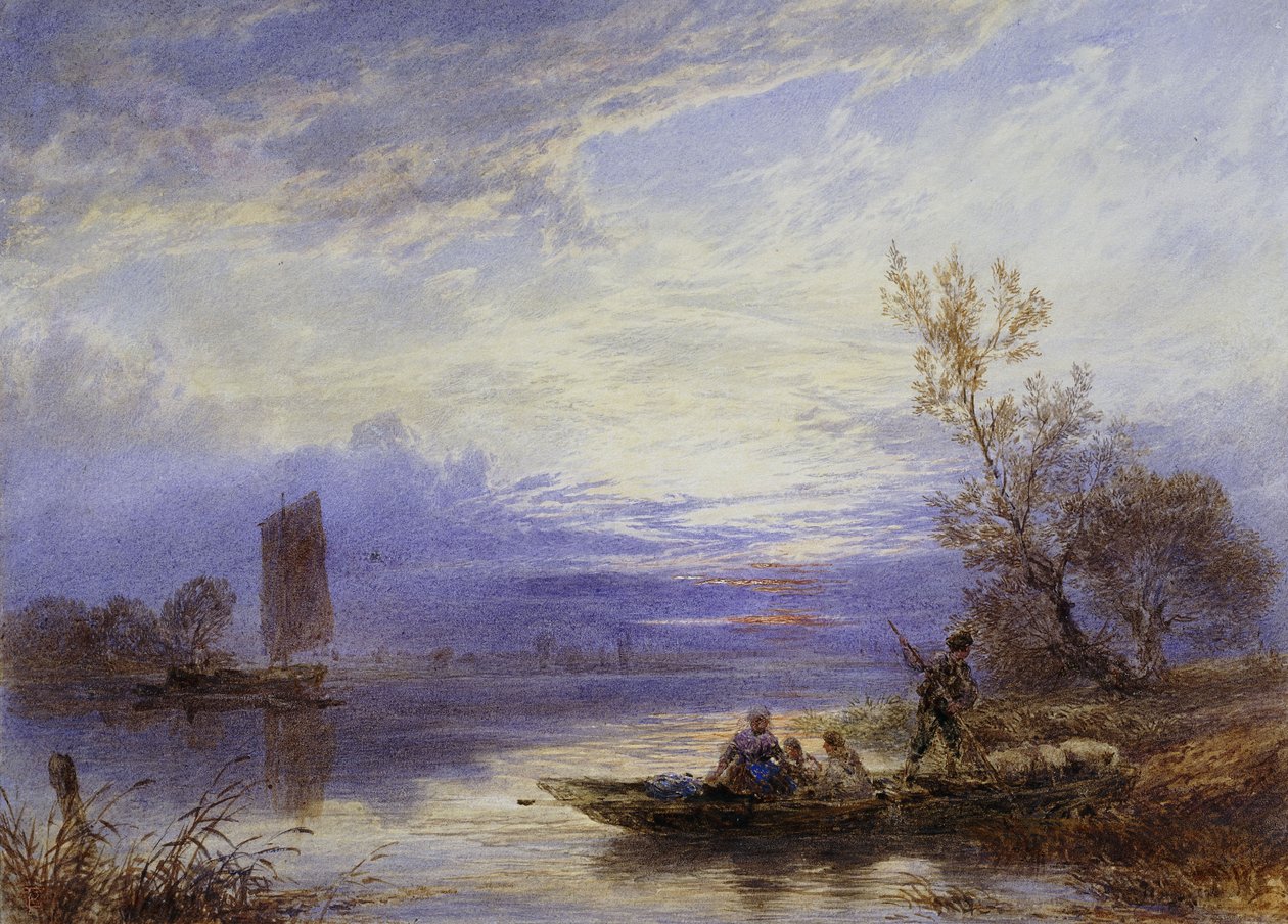 A Ferry at Sunset by Myles Birket Foster