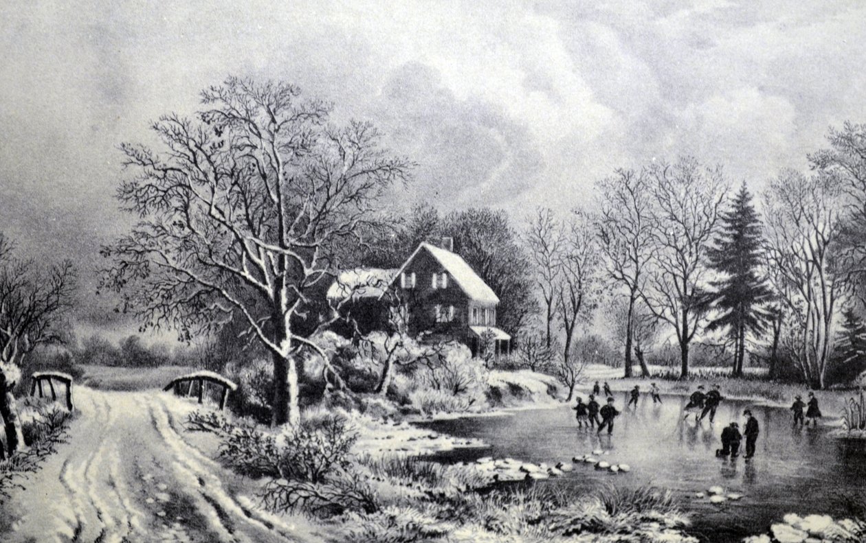 Currier & Ives Illustration 19th Century. Early Winter by N. and Ives, J.M. Currier