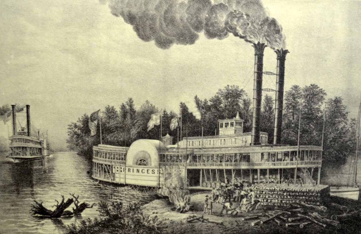 Currier & Ives Illustration 19th Century. Mississippi Paddle Steamer by N. and Ives, J.M. Currier