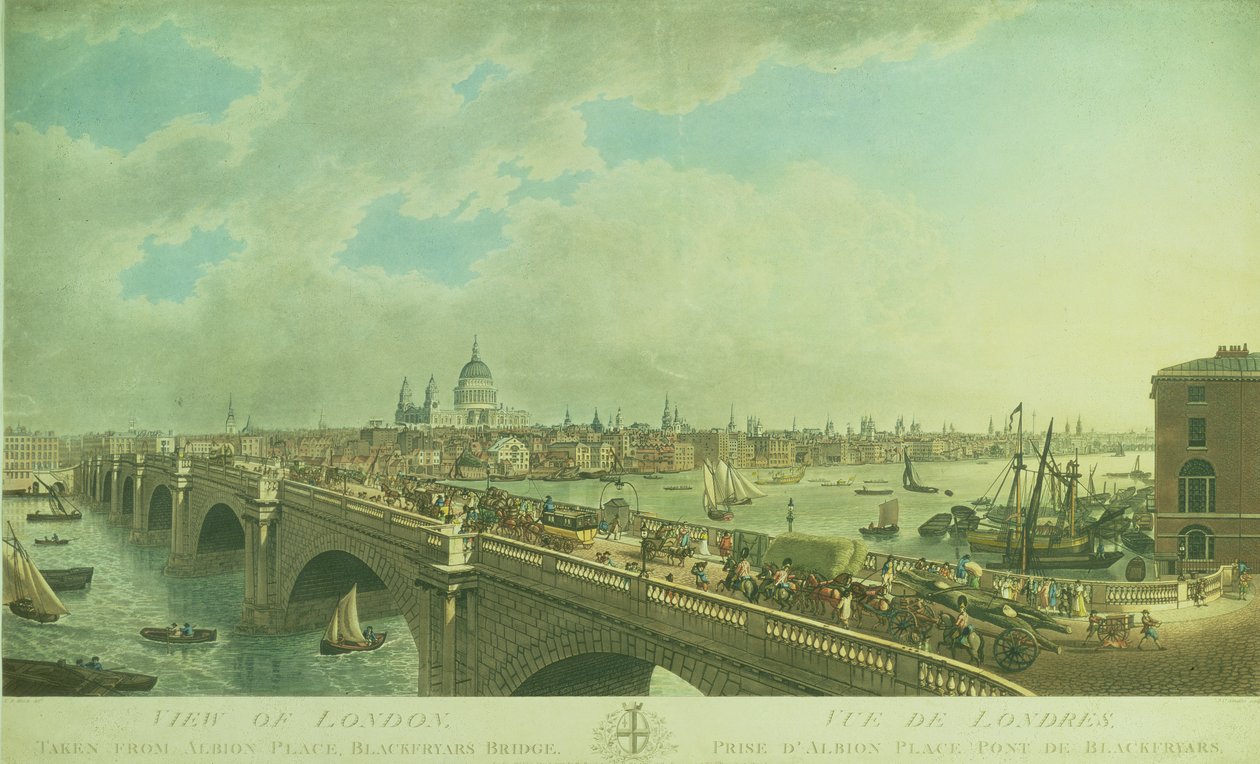 View of London taken from Albion Place, Blackfriars Bridge, engraved by Joseph Constantine Stadler, pub. 1802 by N.R. Black