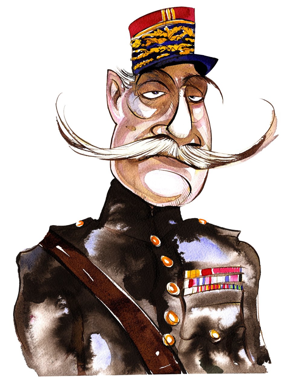 Ferdinand Foch, French Marshal (1851-1929); color caricature by Neale Osborne