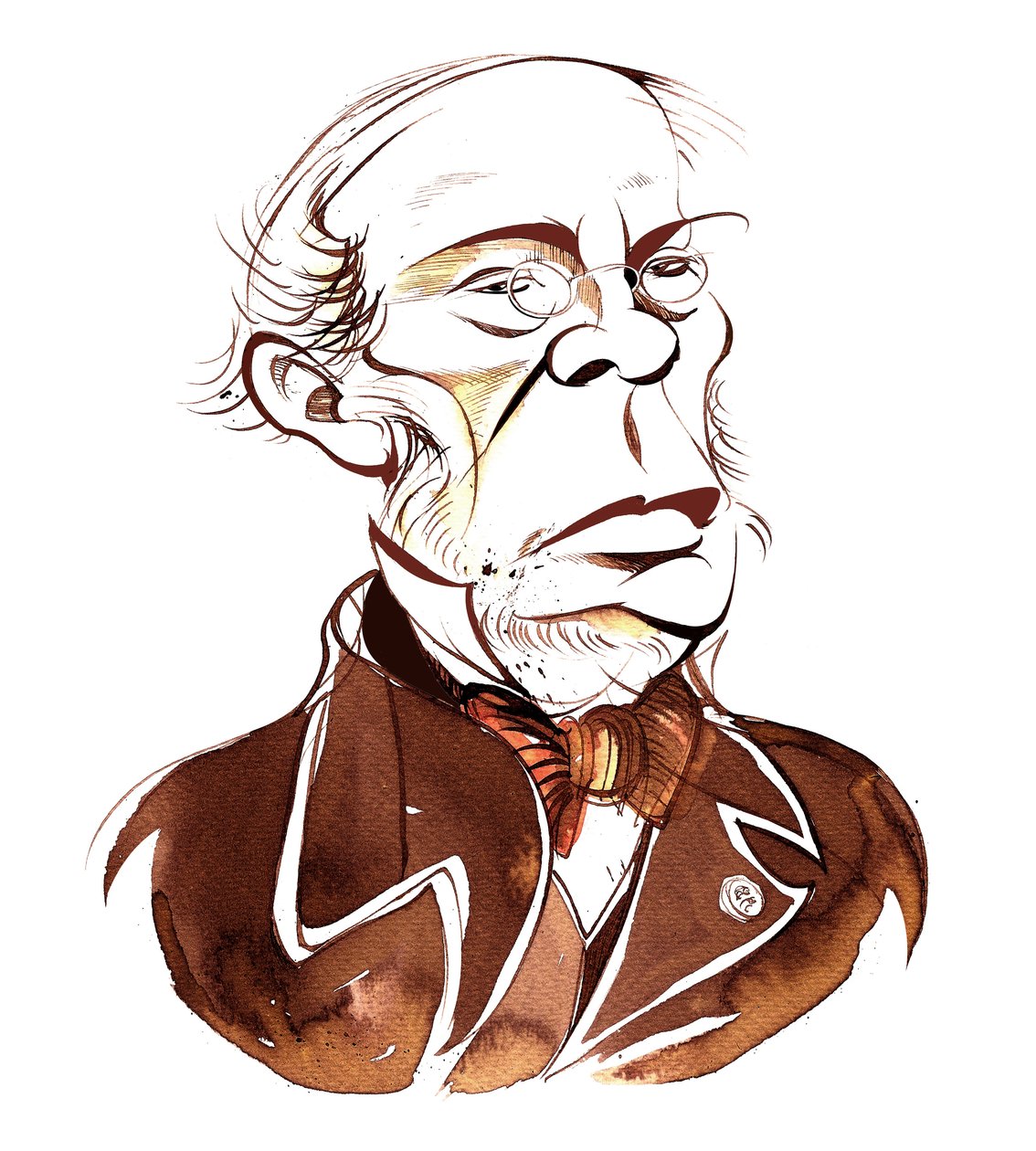 Jacques Fromental Halévy - sepia caricature by Neale Osborne