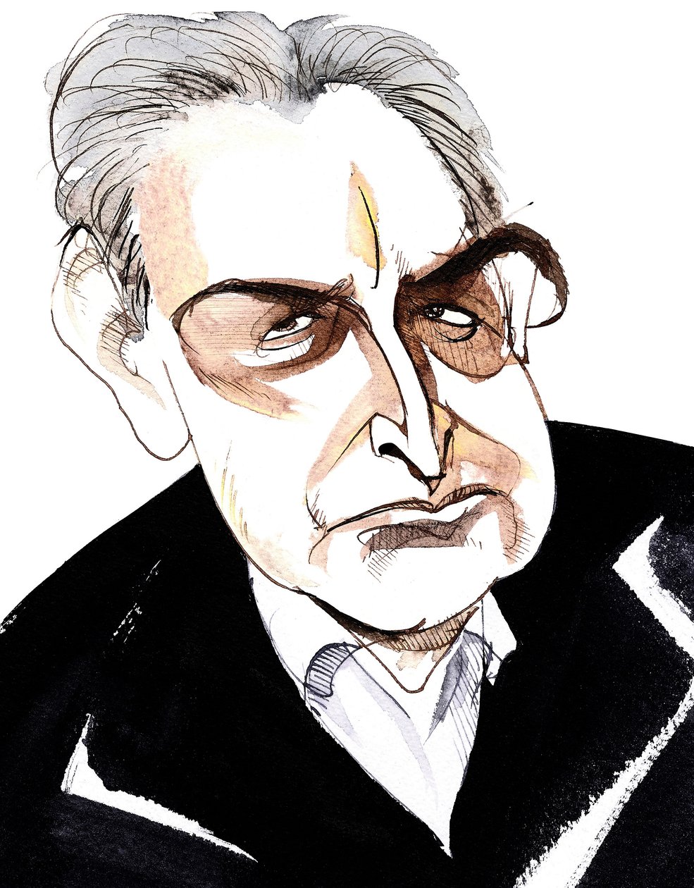 John Banville, Irish novelist and screenwriter; crime writer under the pen name Benjamin Black; caricature by Neale Osborne