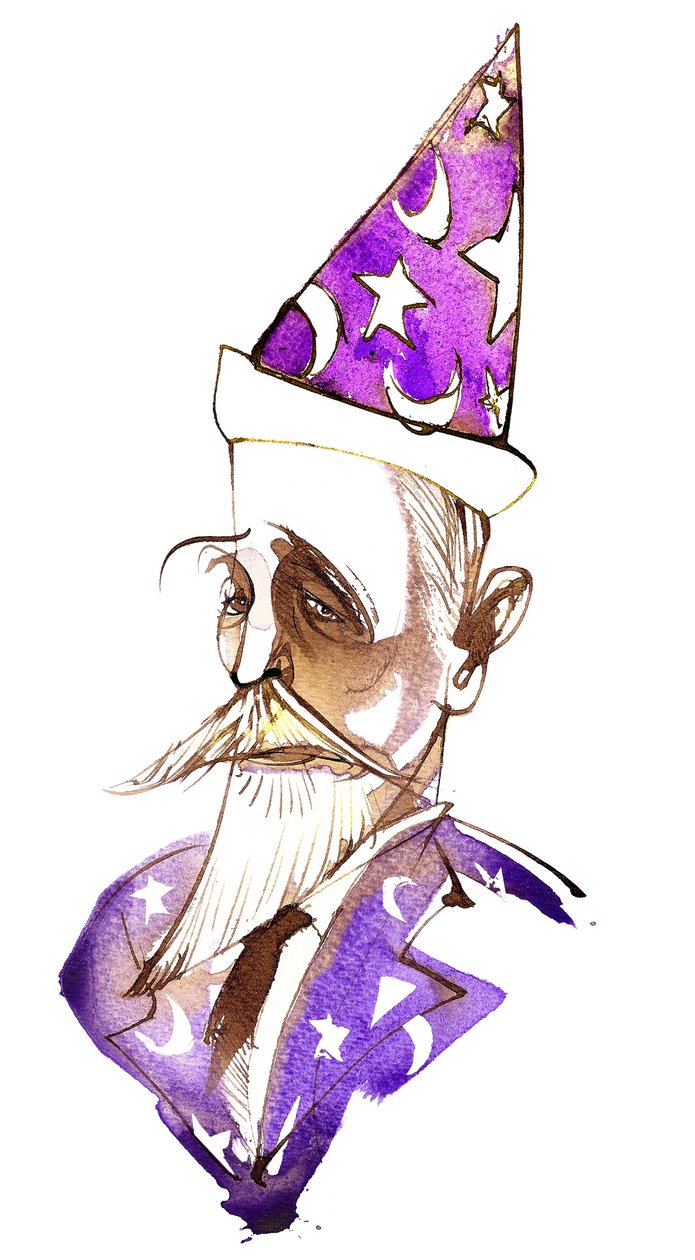 Paul Dukas, French composer (1865-1935); caricatured as a sorcerer by Neale Osborne