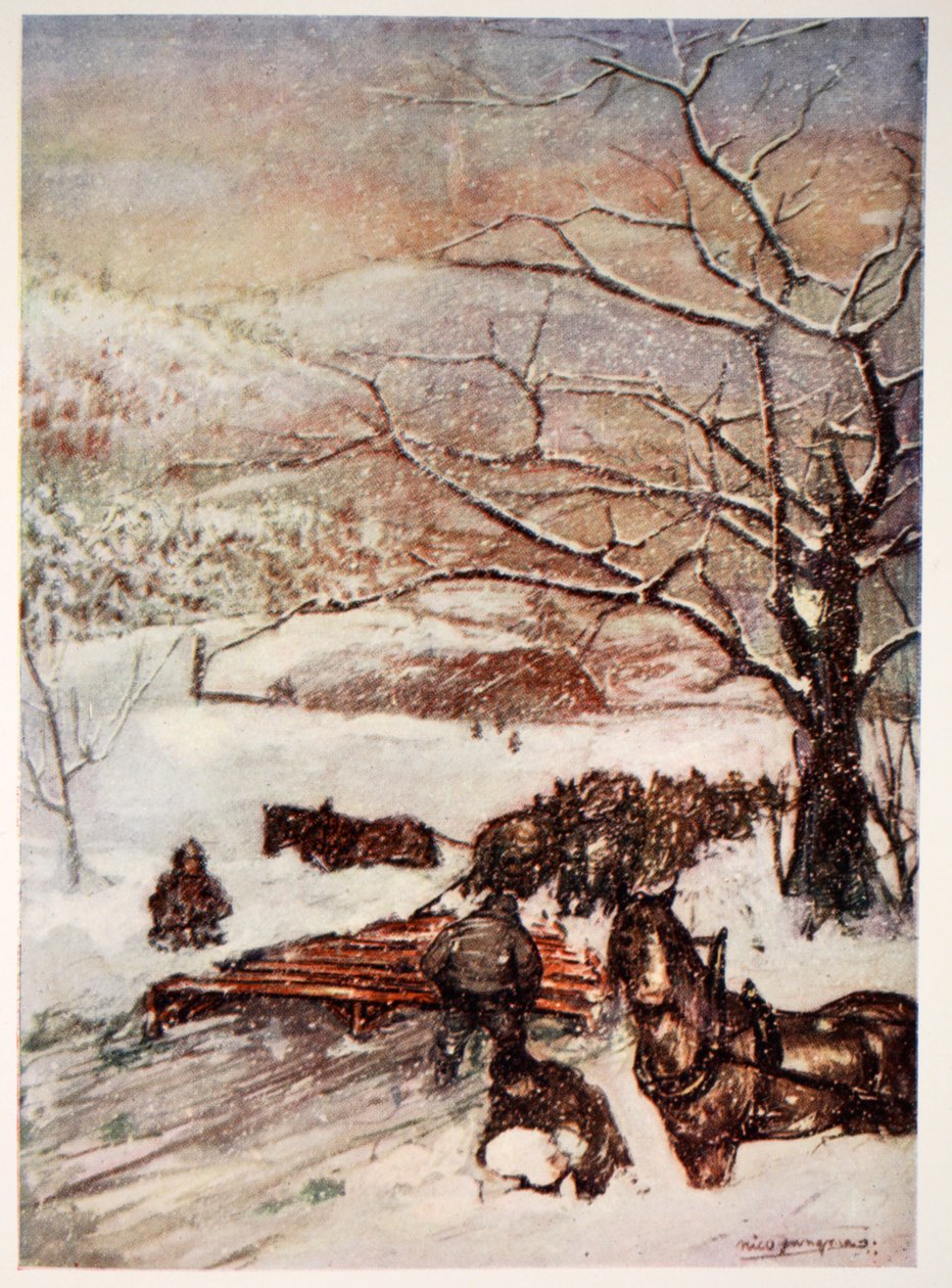 Snow plough drawn by eight or ten horses, 1905 by Nico Jungman