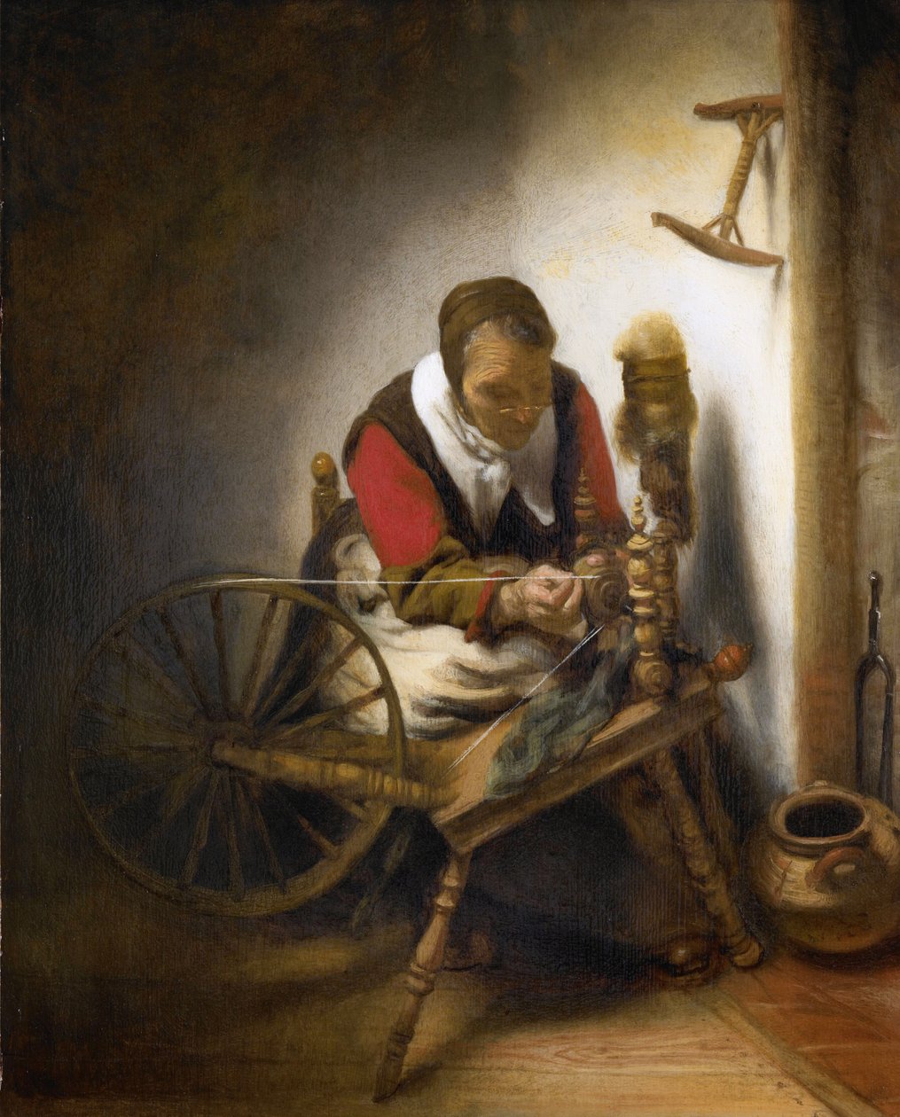 A Woman Spinning by Nicolaes Maes