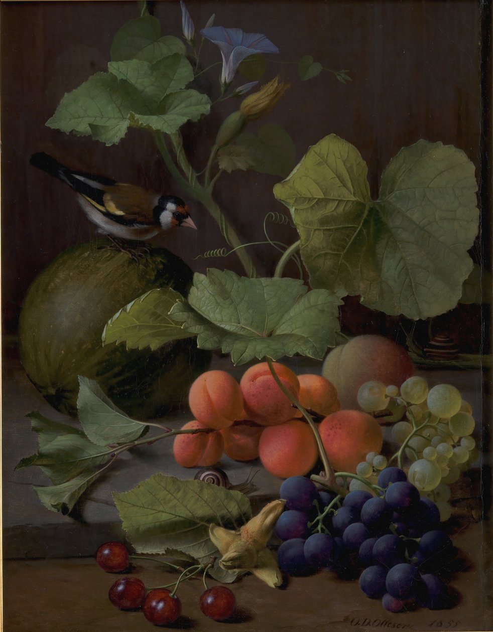 Still Life with Fruits and a Goldfinch by O.D. Ottesen