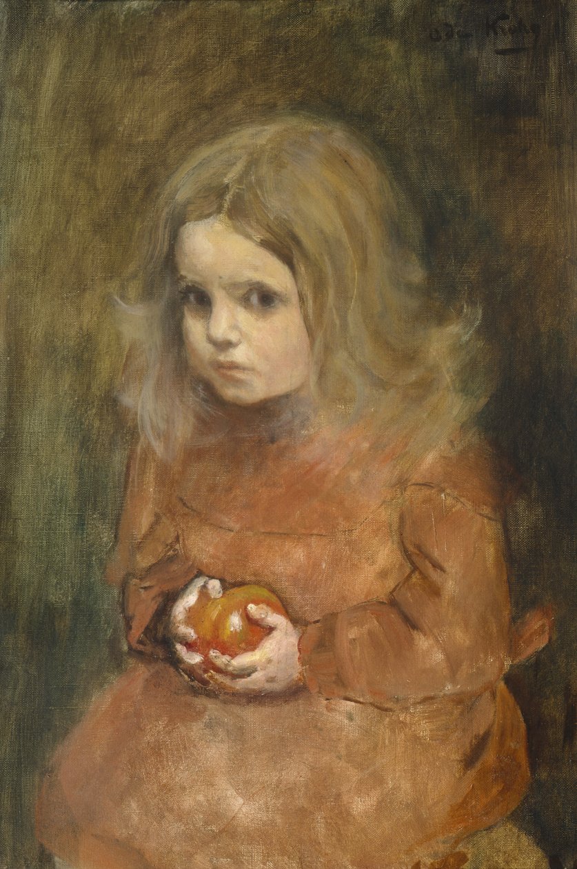 Little girl with apple by Oda Krohg