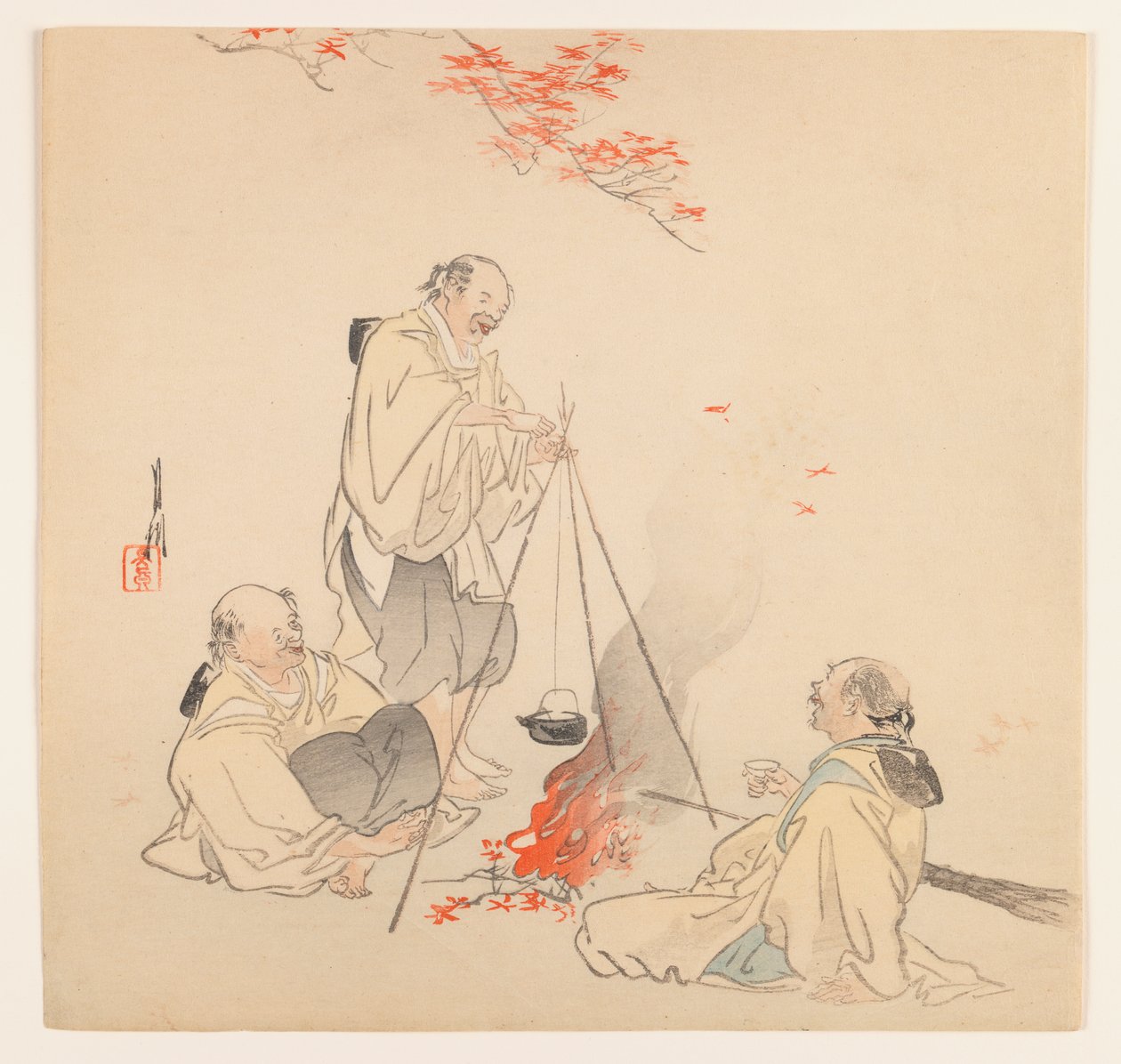 Men by Fire in Autumn by Ogata Gekko
