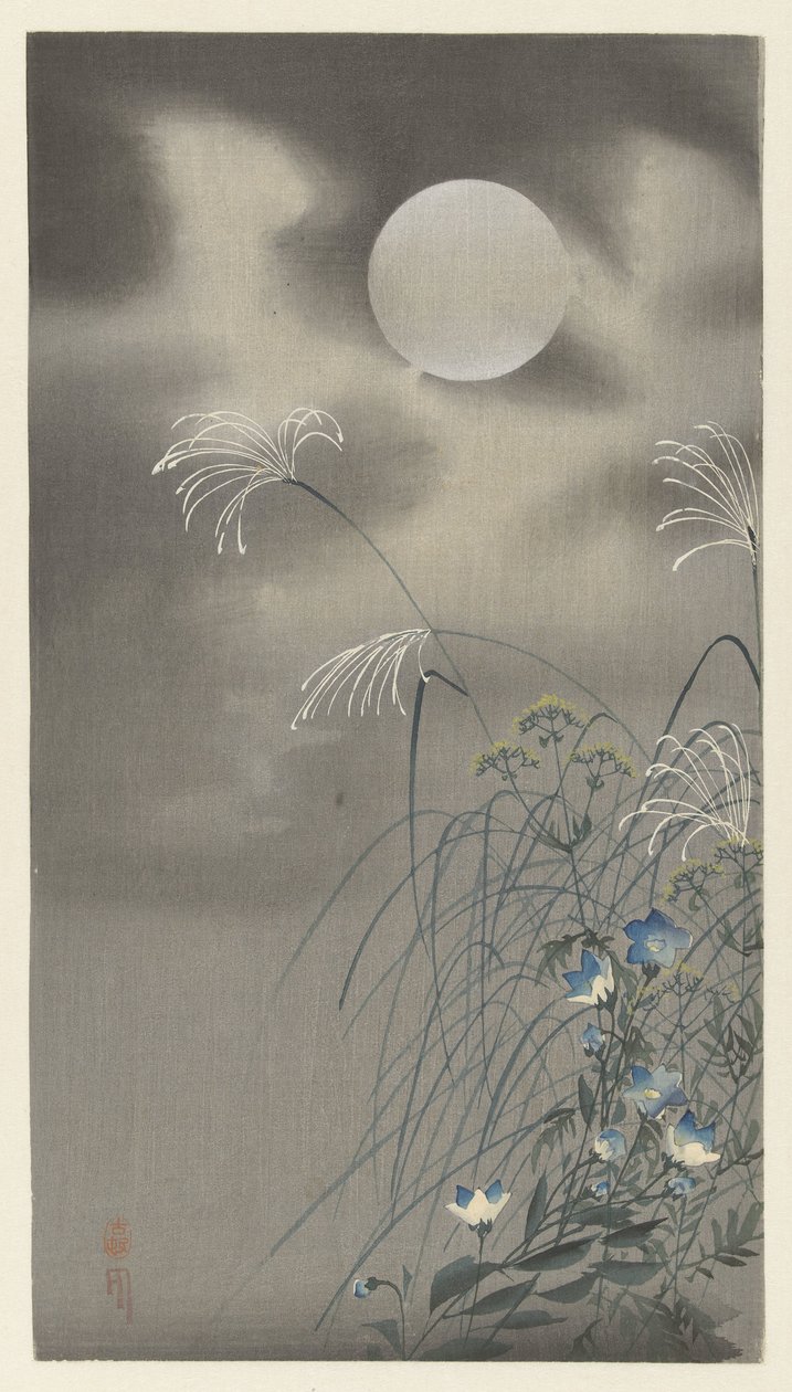 Grasses and Flowers by Full Moon by Ohara Koson