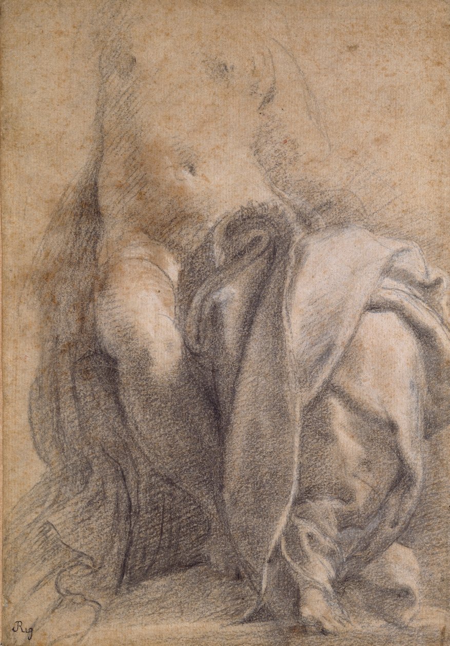 Seated Semi-Nude Female Wearing Drapery by Parmigianino