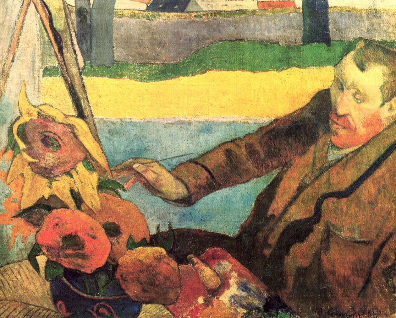 Portrait of Vincent van Gogh Painting Sunflowers by Paul Gauguin