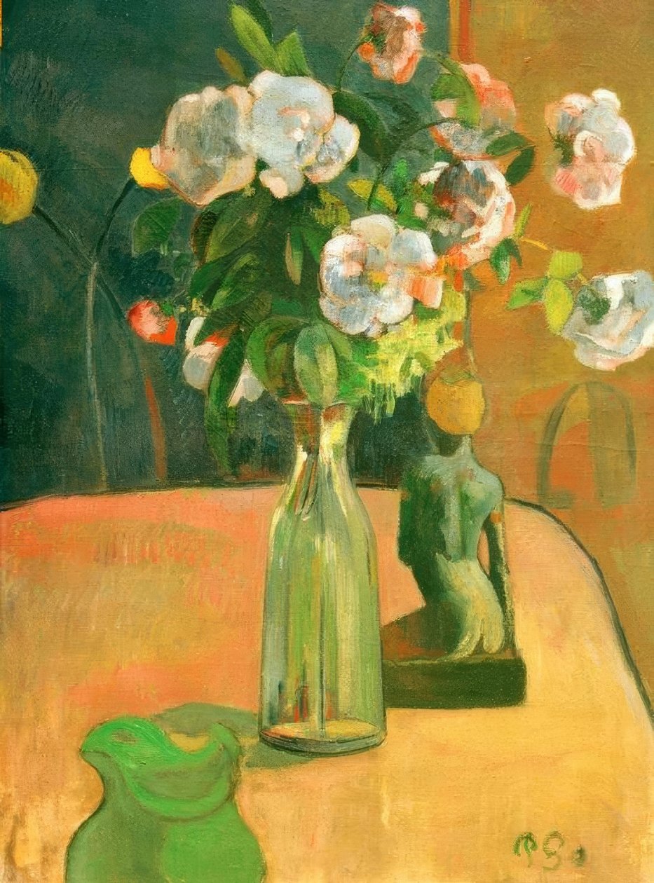 Roses and Statuette by Paul Gauguin