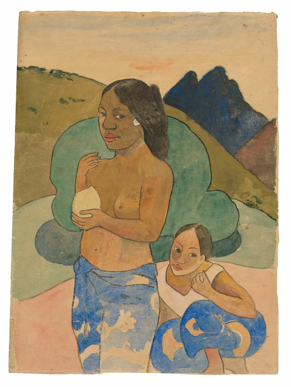 Two Tahitian Women in a Landscape by Paul Gauguin