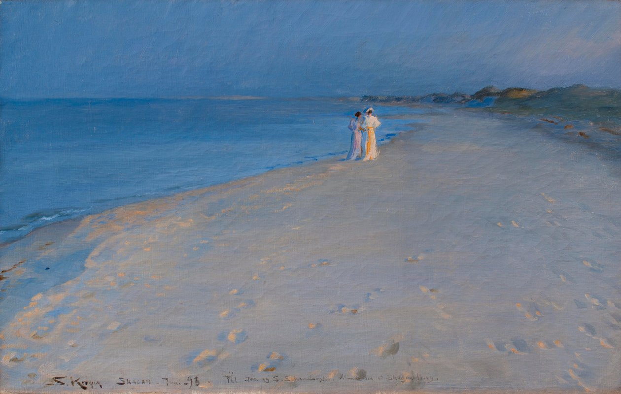 Summer Evening at the South Beach, Skagen. Anna Ancher and Marie Krøyer by Peder Severin Krøyer