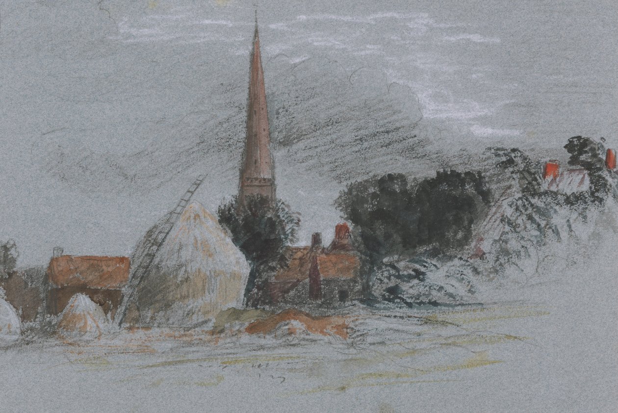 Landscape Study: A Haystack Near a Church by Peter de Wint