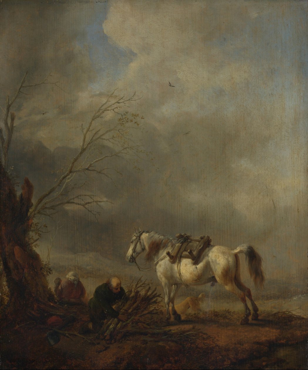 A White Horse and an Old Man Binding Faggots by Philips Wouwerman