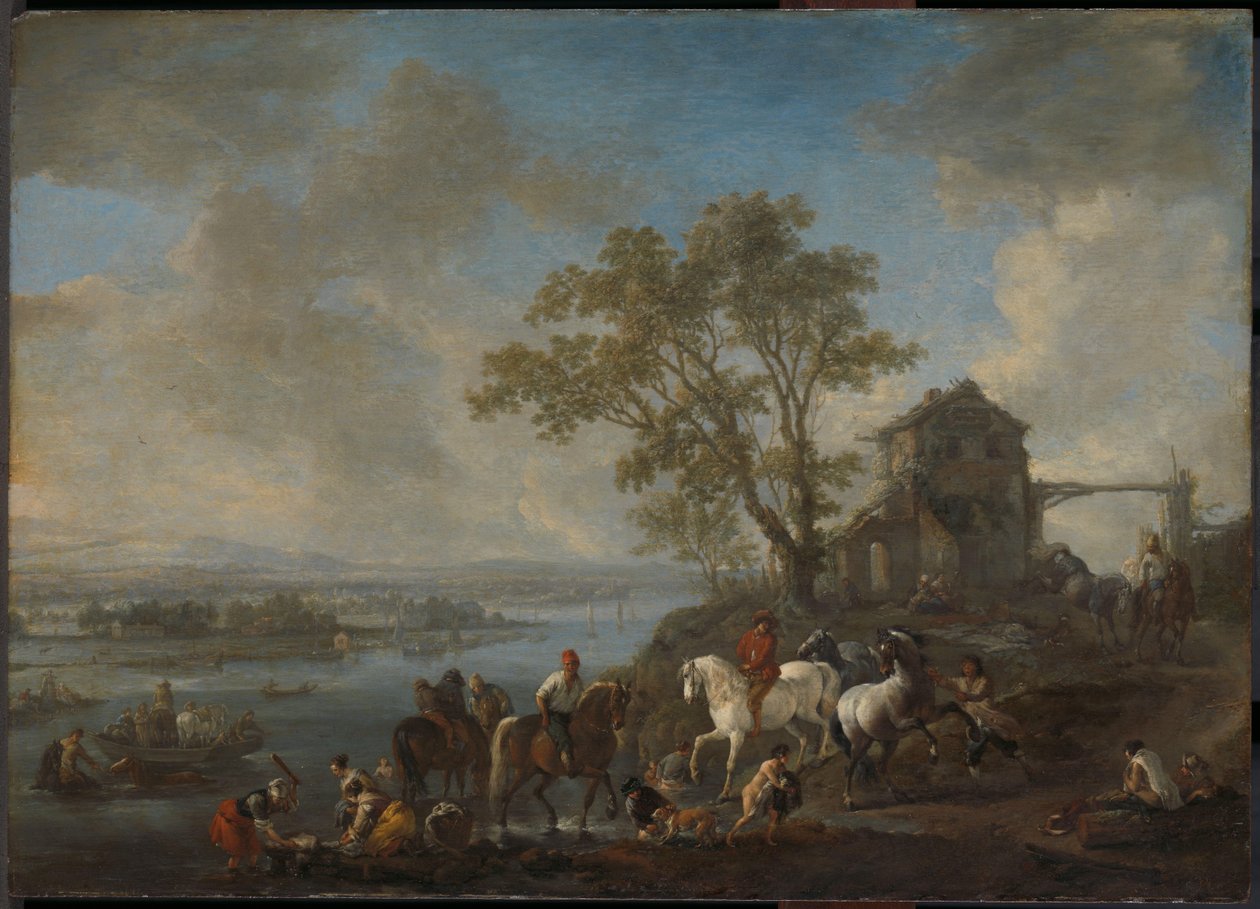 Horsepond on a River by Philips Wouwerman