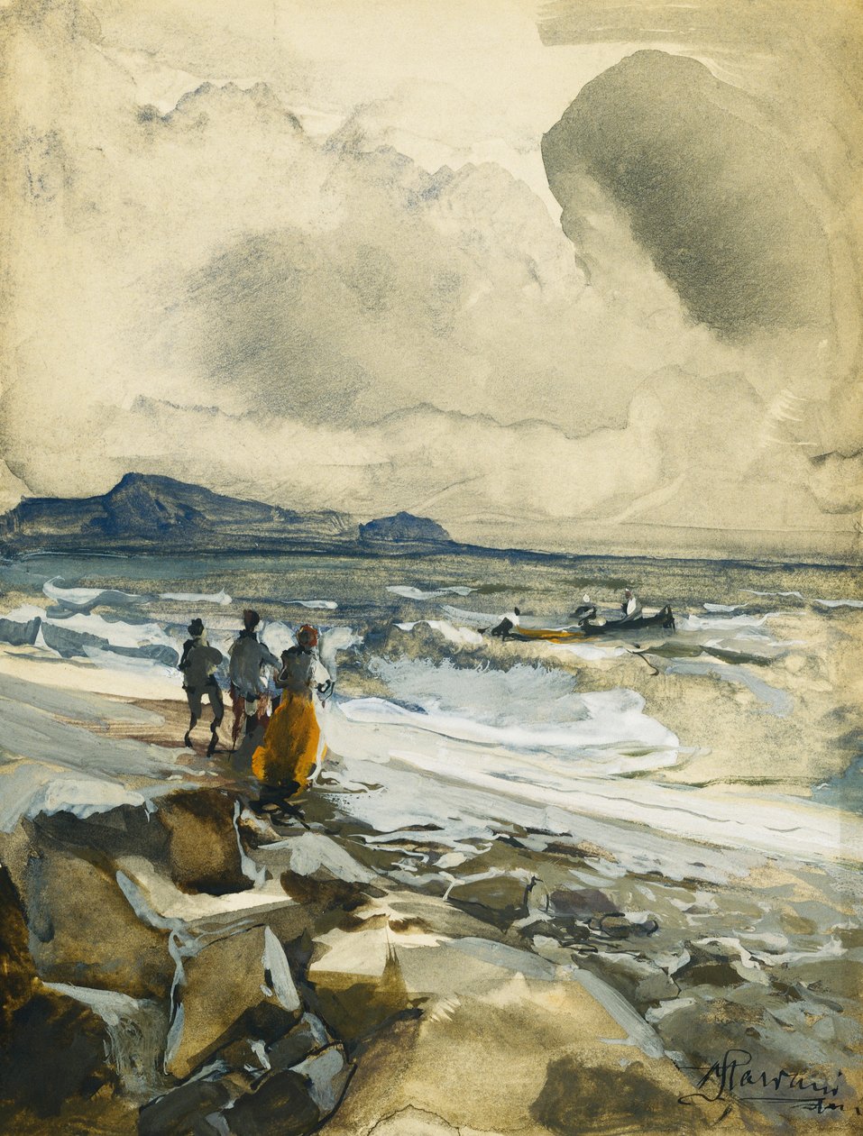 On the Beach by Pompeo Mariani