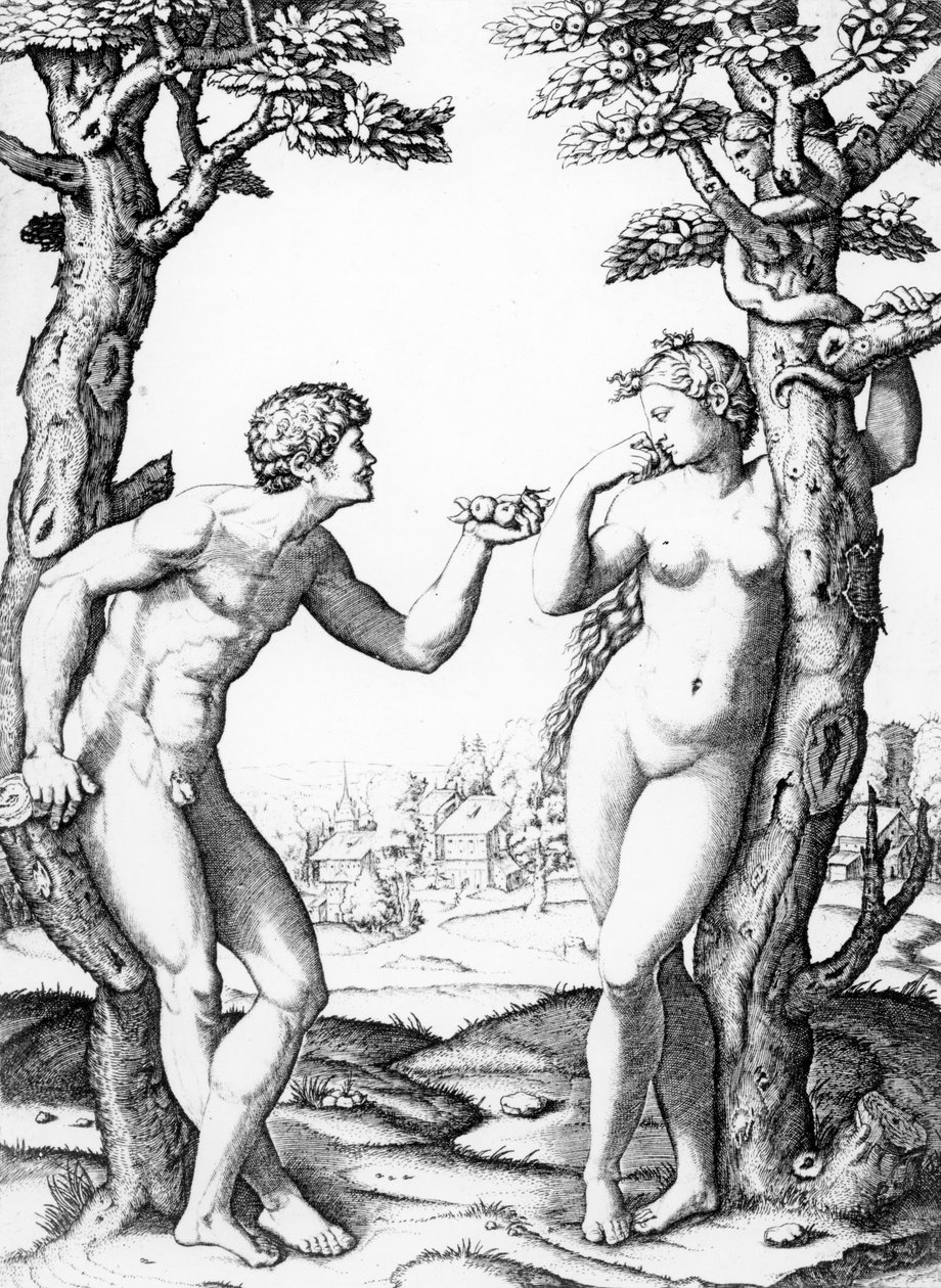 Adam and Eve, Engraved by Marcantonio by Raffaello Sanzio Raphael