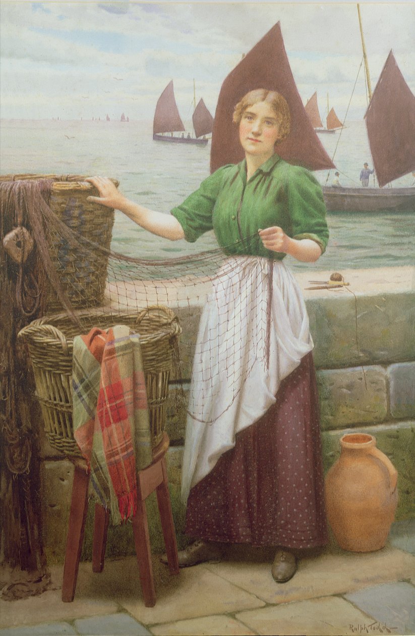 Girl Mending Nets by Ralph Todd