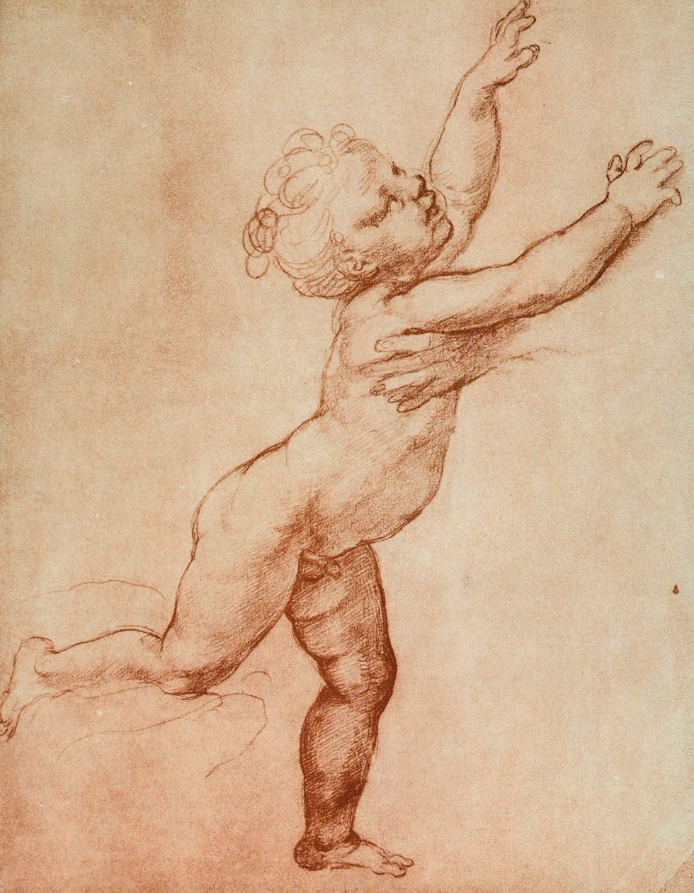 Drawing of a Baby Running Towards the Right by Raffaello Sanzio Raphael