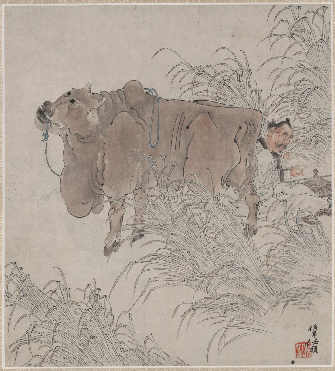 Reading Beside an Ox by Ren Yi