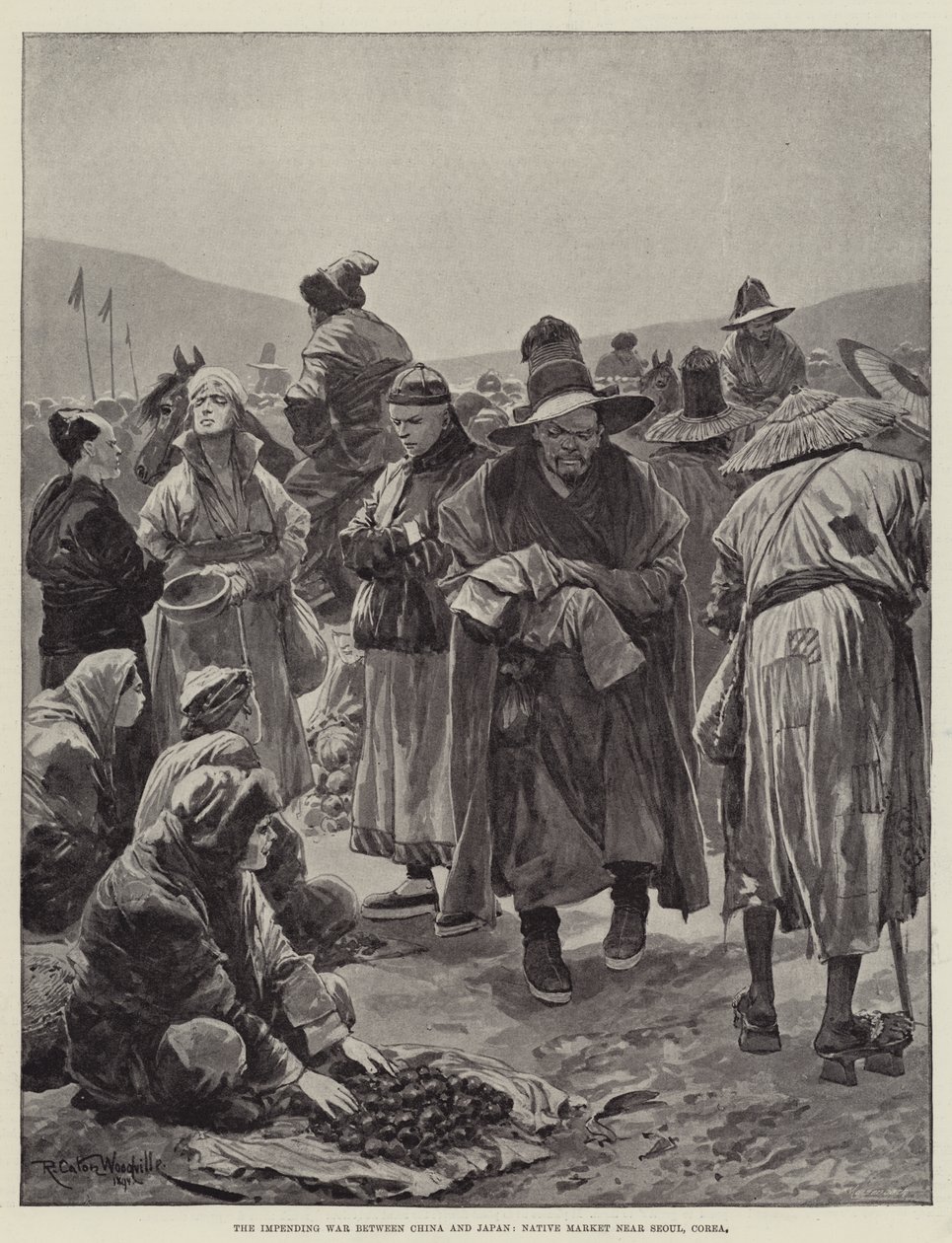 The Impending War between China and Japan, Native Market near Seoul, Corea by Richard Caton Woodville junior